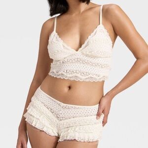 Cream White bubble lace ruffle bloomers and bralette set